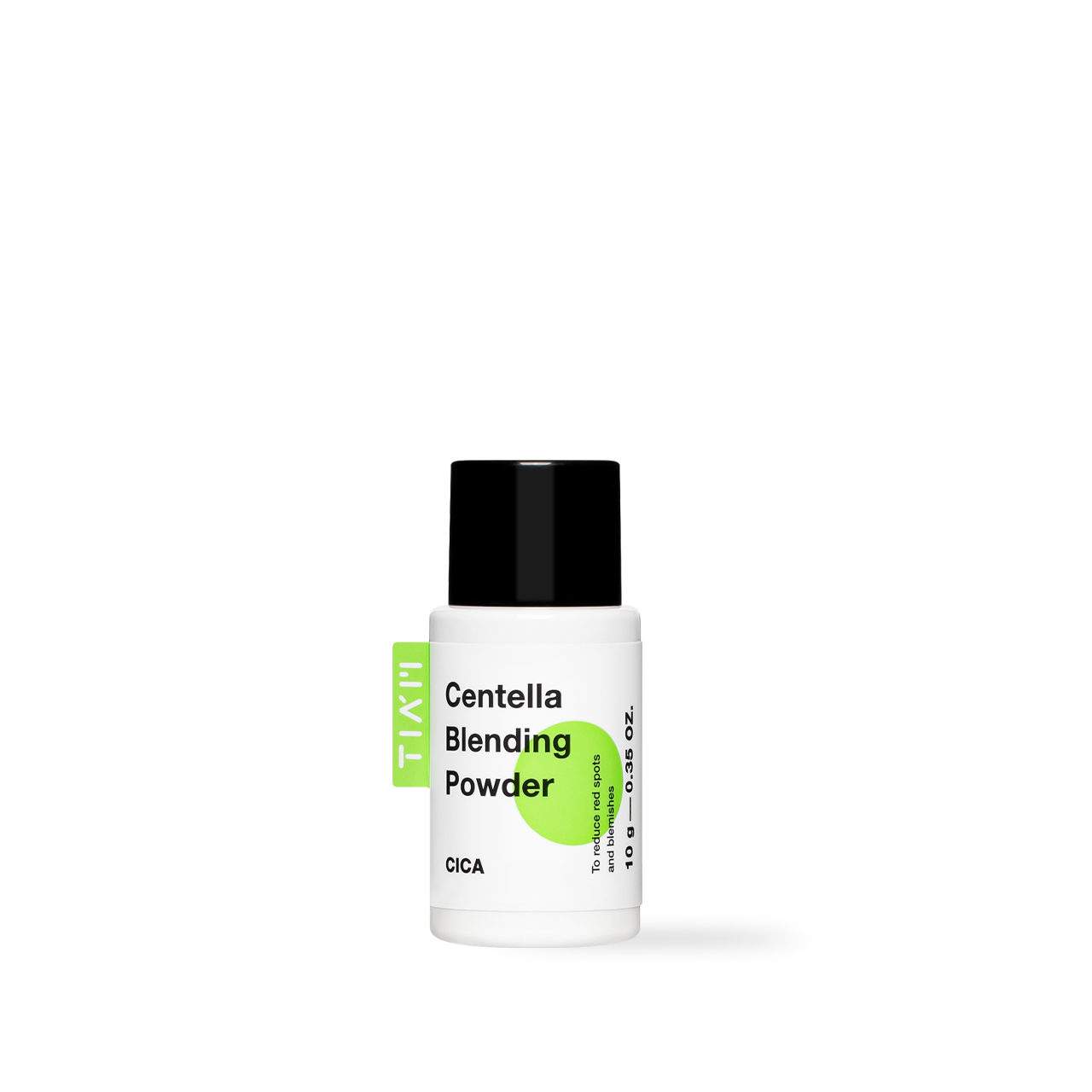 TIAM Centella Blending Powder 10g — small white jar with green label, top and front view