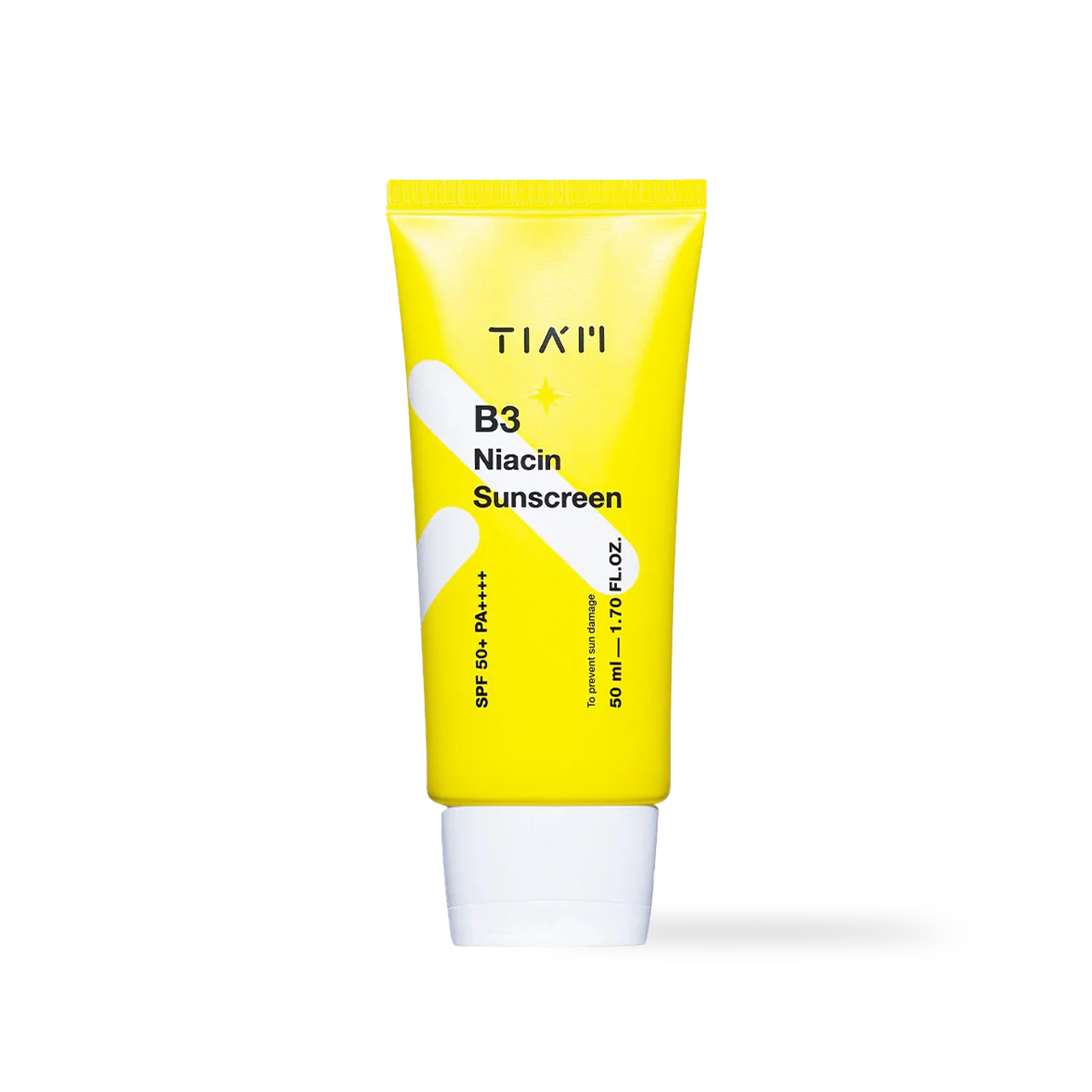 Tiam B3 Niacin Sunscreen SPF50+ 50ml — white tube with blue cap, front of product