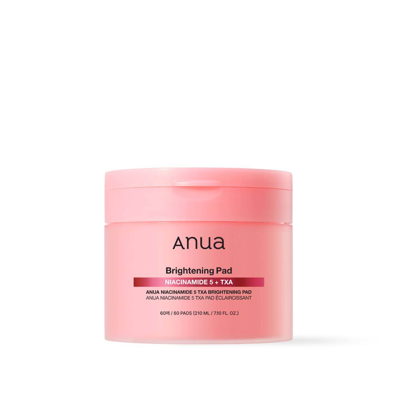 Anua Niacinamide 5 Brightening Pad 210ml 60ea — white jar with crescent-shaped pads inside