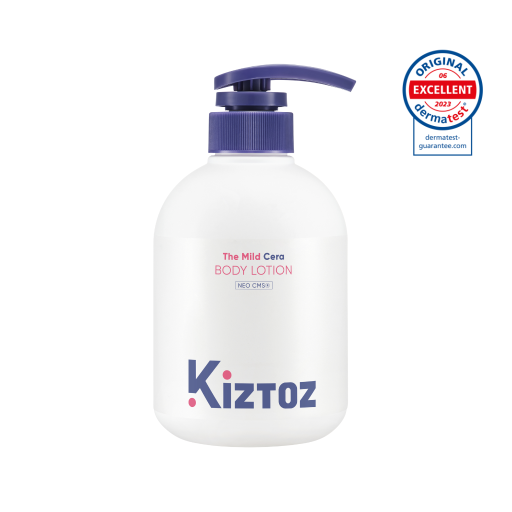 KIZTOZ The Mild Cera Body Lotion 500ml — large pump bottle with pastel label for baby skincare