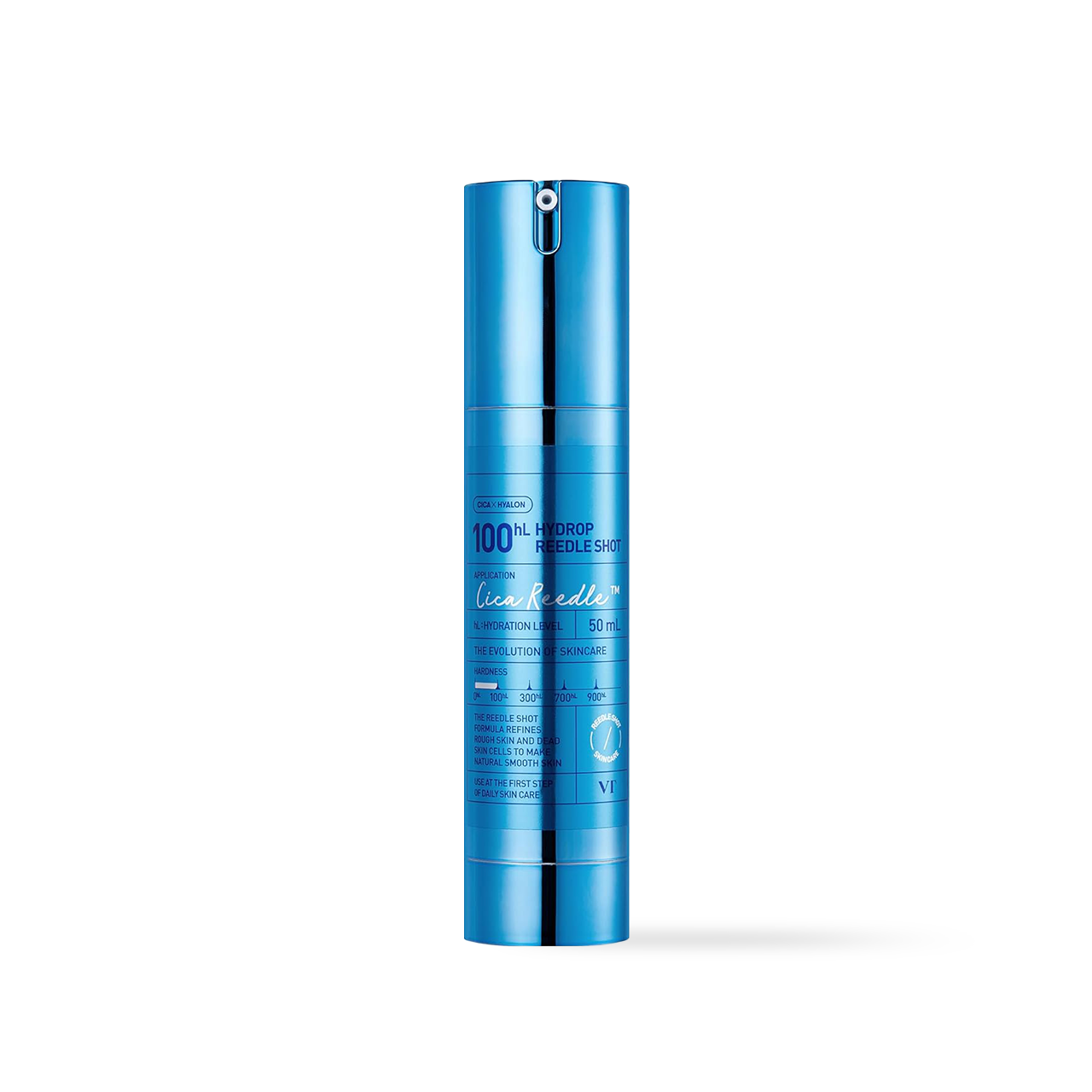 VT Cosmetics Hydrop Reedle Shot 100hL Essence — pump bottle with aqua label and dropper tip
