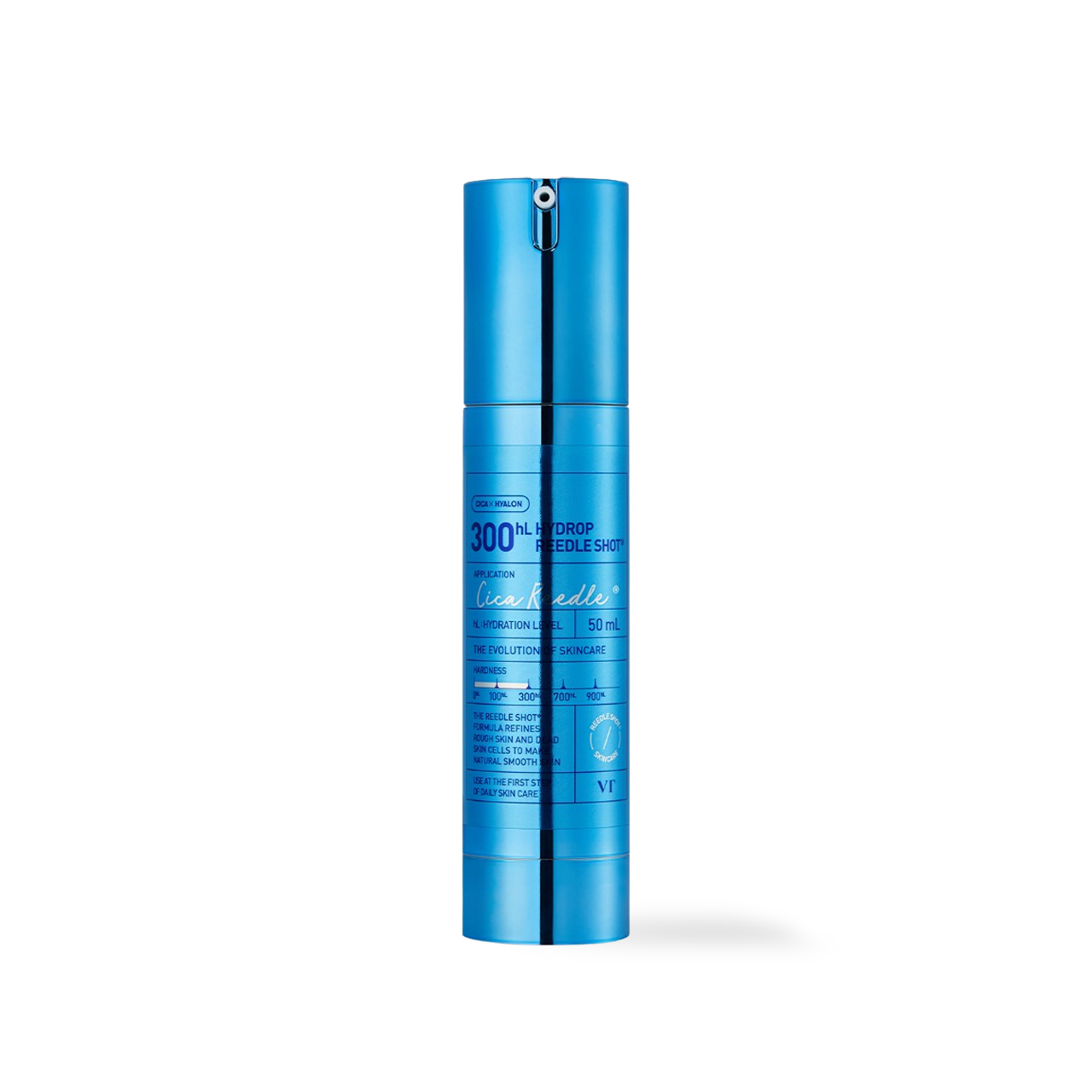 VT Cosmetics Hydrop Reedle Shot 300hL Essence — pump bottle with blue-toned label on white background