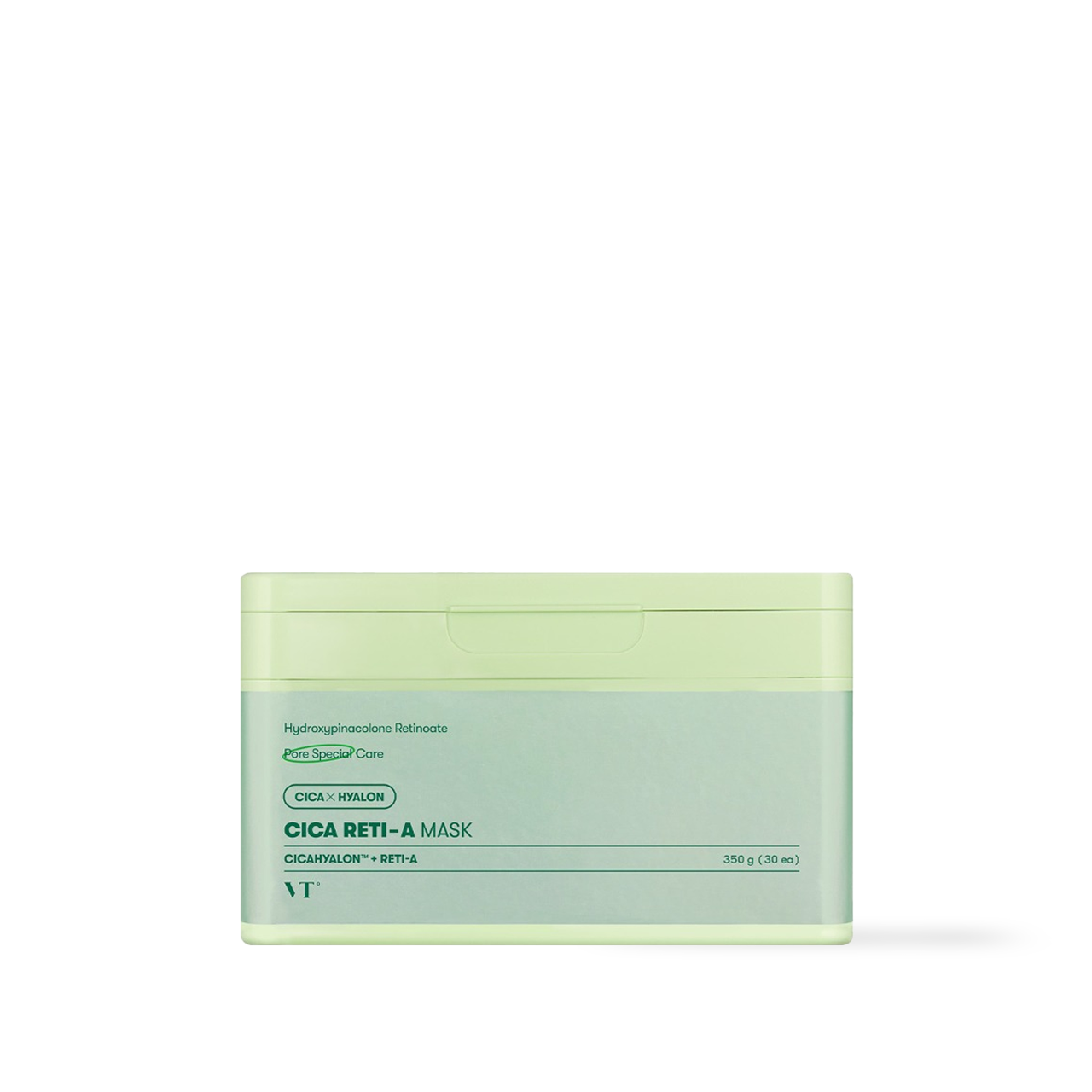 VT Cosmetics CICA RETI-A Mask 30ea — pull-out box of retinol cica masks with purple-toned packaging