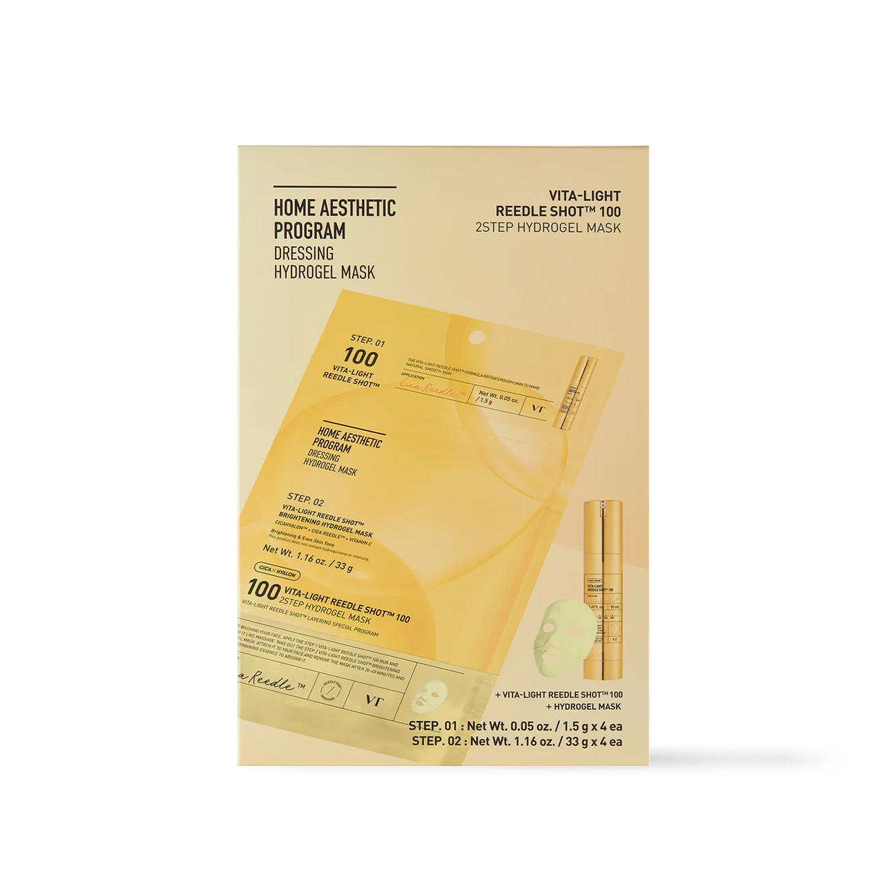 VT Cosmetics Vita-Light Reedle Shot Hydrogel Mask 4ea — multipack box and product