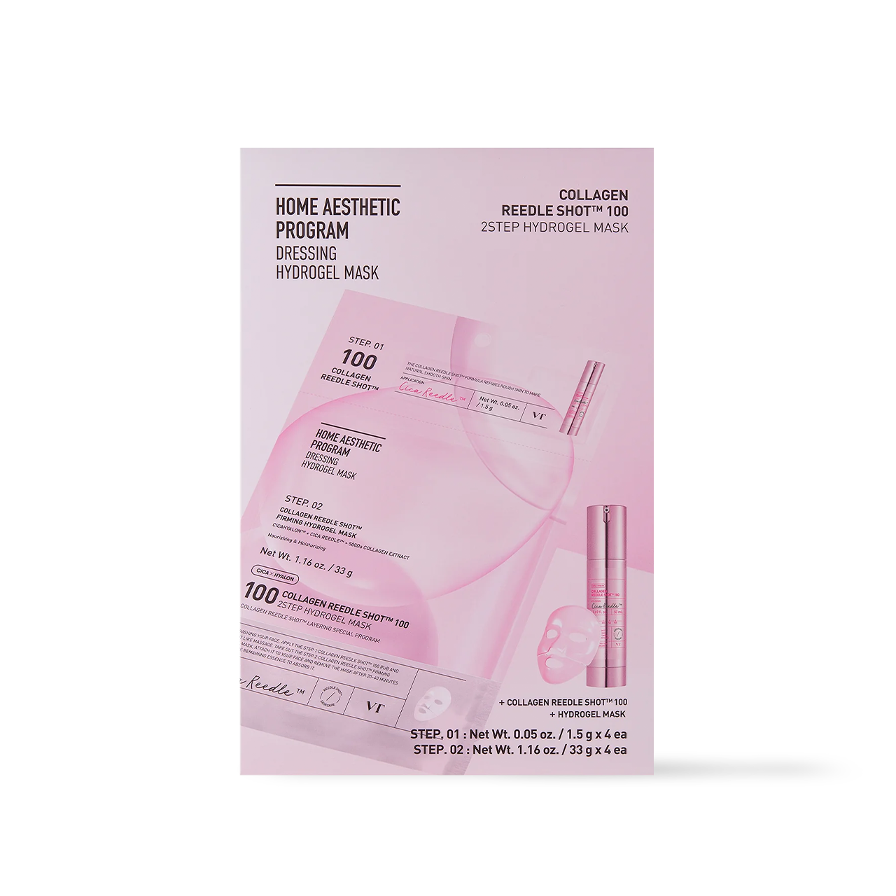 VT Cosmetics Collagen Reedle Shot 100 2-Step Mask 4ea — pack of four hydrogel sheet mask pouches
