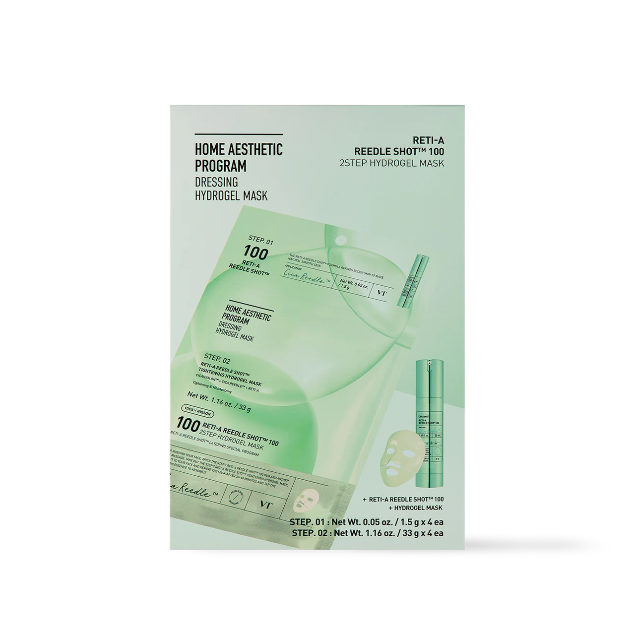 VT Cosmetics RETI-A Reedle Shot 2-Step Mask — clear hydrogel sheet laid flat