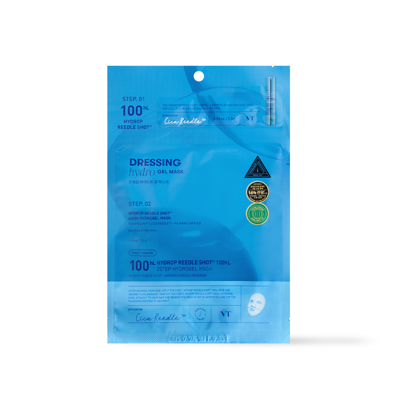VT Cosmetics Hydrop Reedle Shot 100hL 2-Step Mask 1ea — single hydrogel sheet mask pouch with aqua label