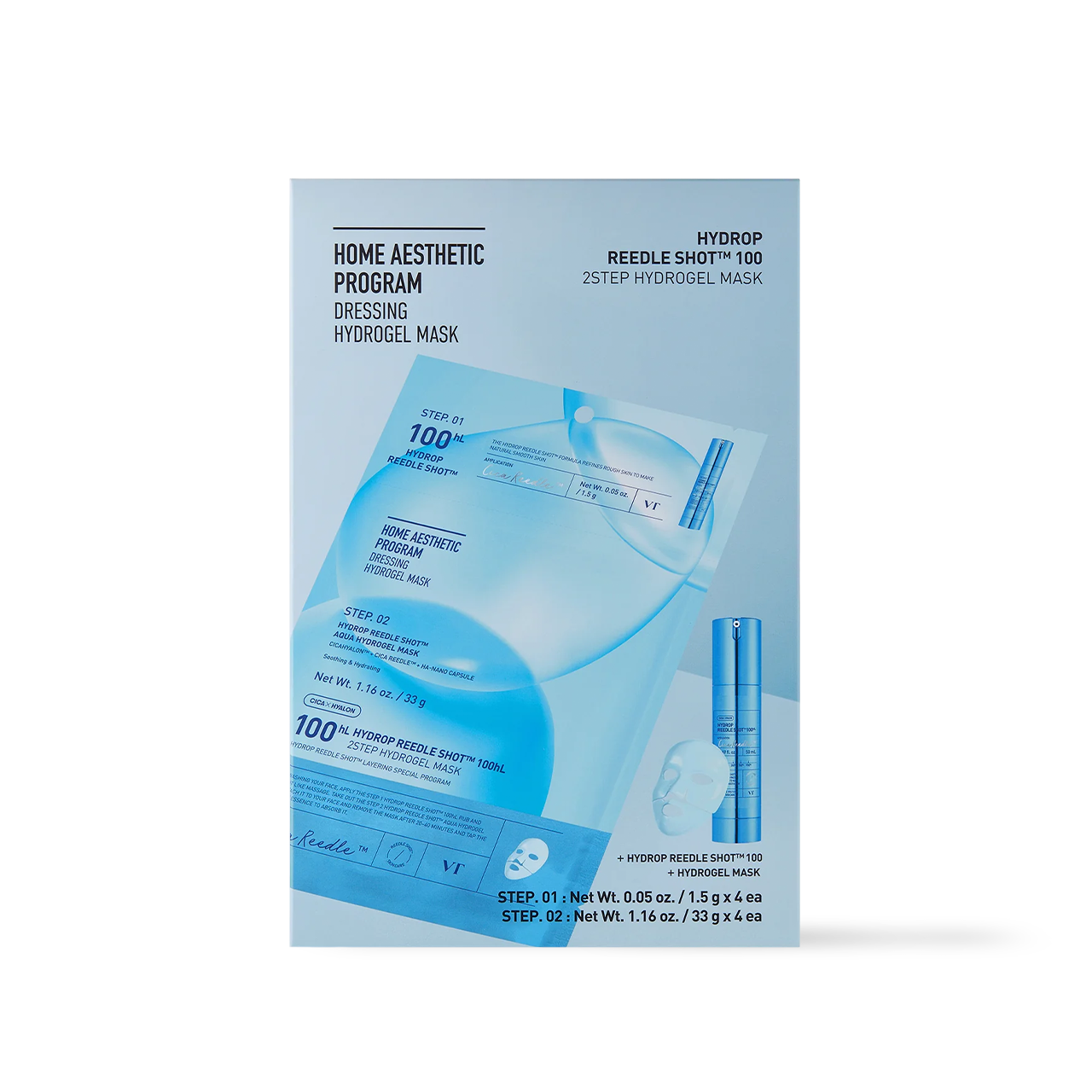VT Cosmetics Hydrop Reedle Shot 100hL Hydrogel Mask 4ea — pack of four hydration hydrogel sheet mask pouches