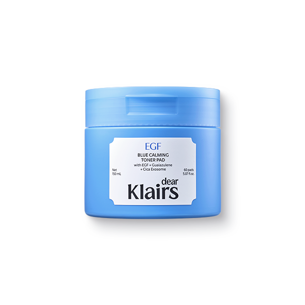 Dear,Klairs EGF Blue Calming Toner Pad 150ml — tub of 60 dual-sided pads with blue lid