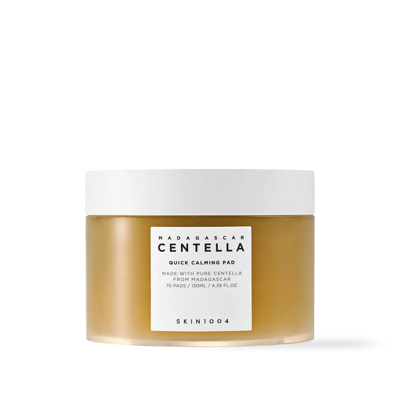 SKIN1004 Centella Quick Calming Pad 70ea — open jar with crescent-shaped cotton pads