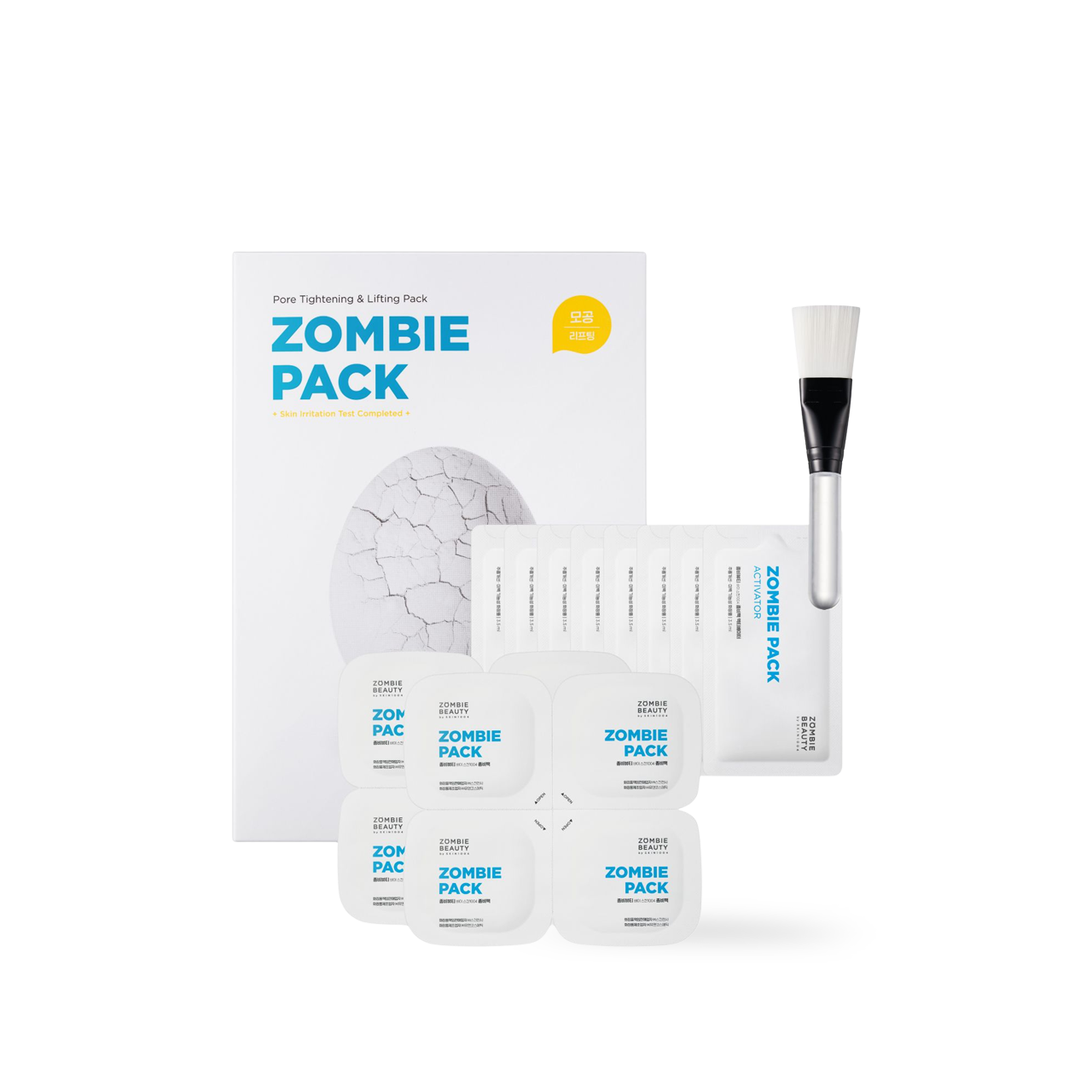 SKIN1004 Zombie Pack Activator Kit — powder sachet and activator liquid vial on moody background