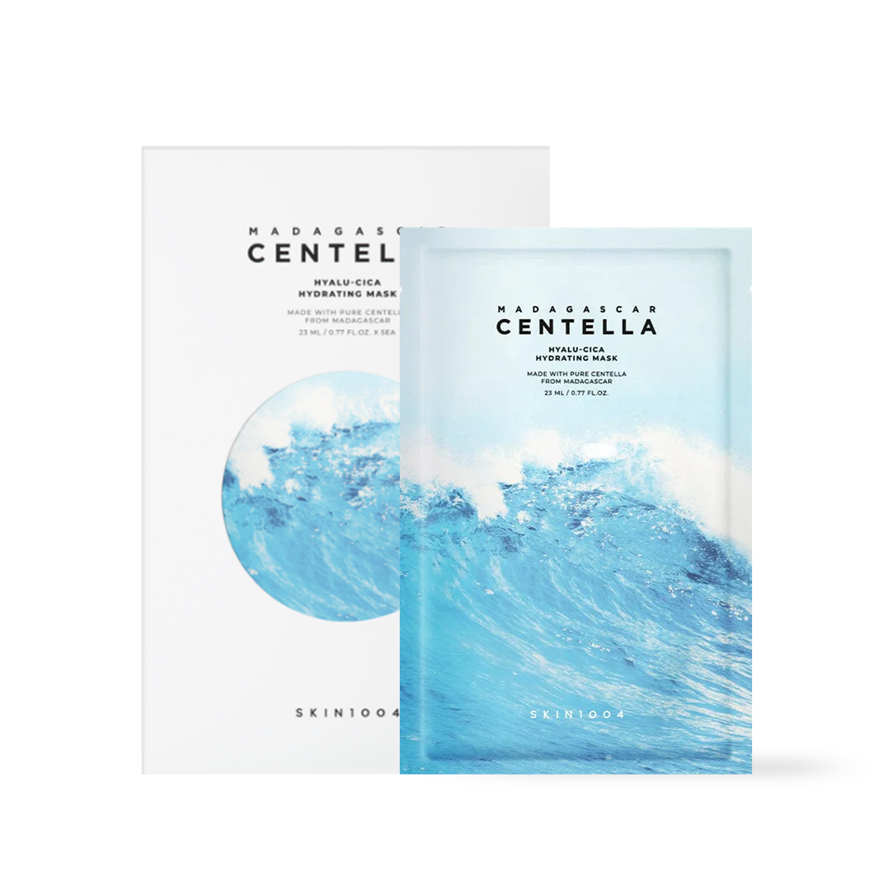 SKIN1004 Hyalu-Cica Hydrating Mask 23ml 5-pack — sealed pouches stacked on plain background