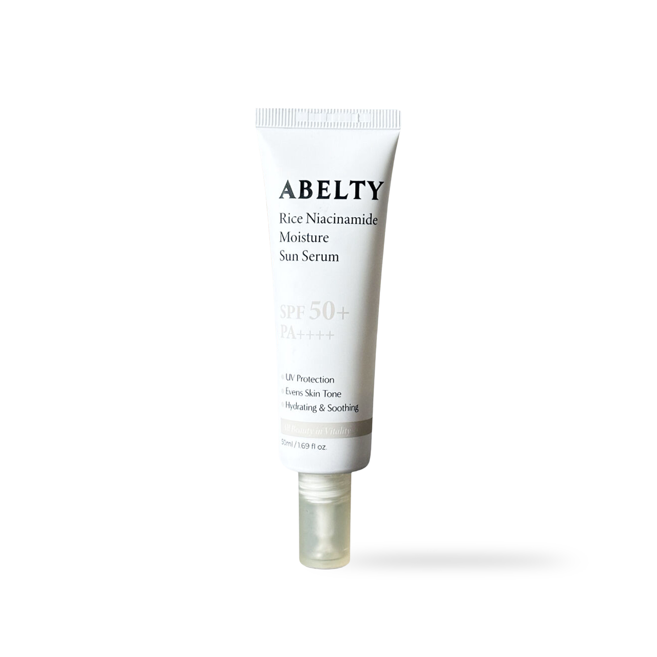 Abelty Rice Squalane Moisture Sun Serum 50ml — bottle on light background showing texture
