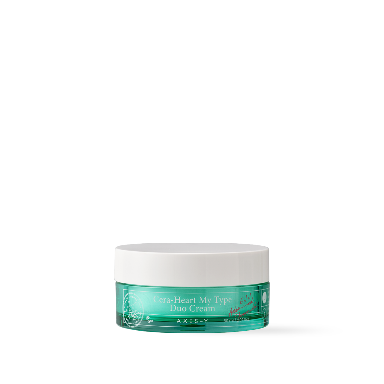 AXIS-Y Cera-Heart My Type Duo Cream 60ml — open jar showing two-tone blue and white cream halves