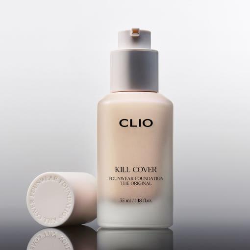 Clio Kill Cover Founwear Foundation 38g No.3 Linen — slim bottle with pump dispenser on white background