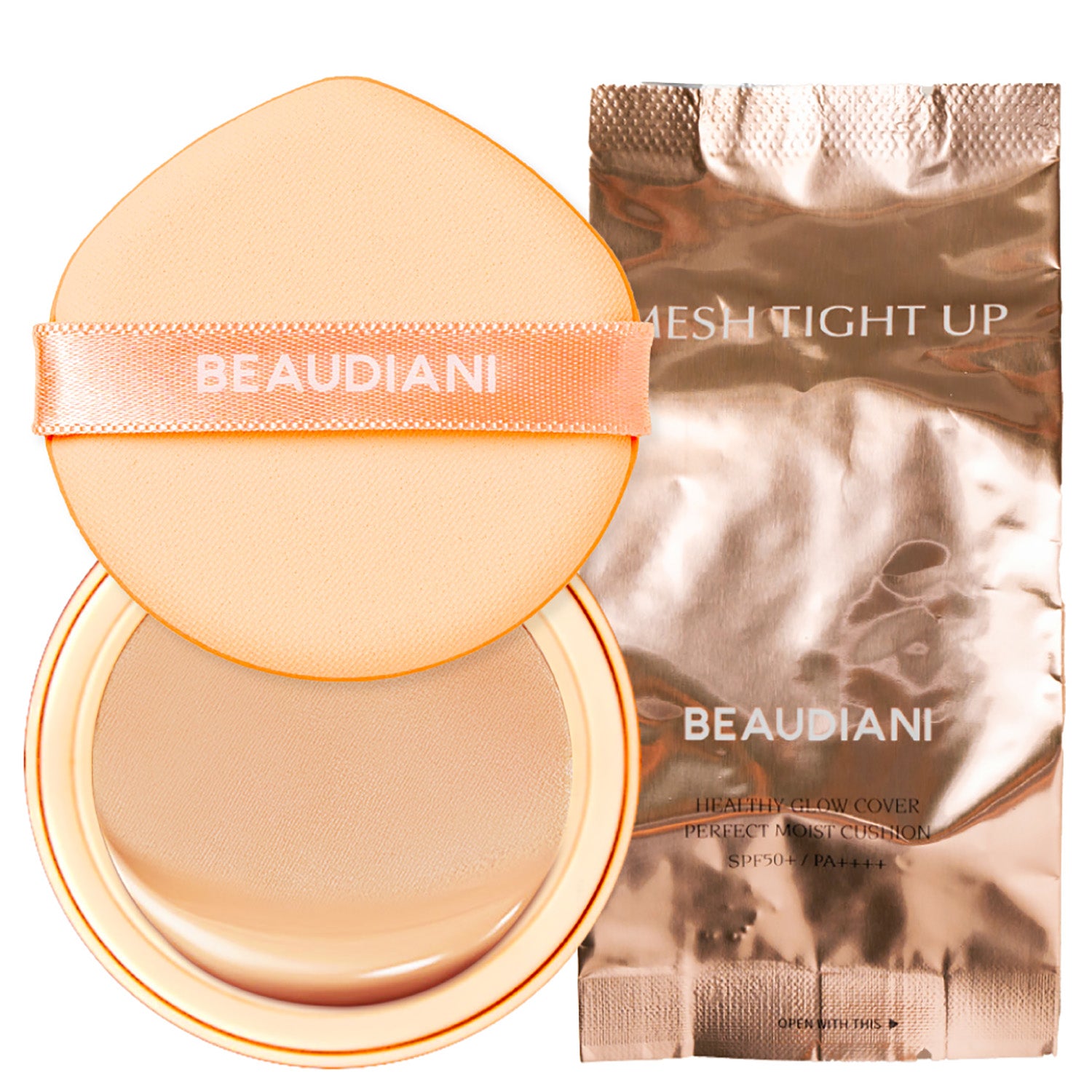 Beaudiani Mesh Tight Up Cushion Refill 12g — three pans in shades 1, 2, and 3 side by side