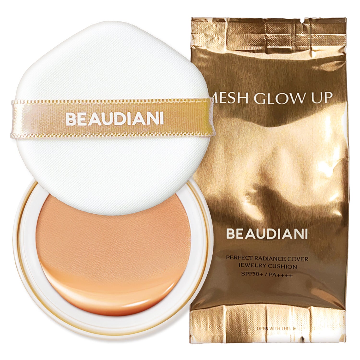 Beaudiani Mesh Glow Up Cushion Refill 12g — side view of refill pan showing slim profile dimensions