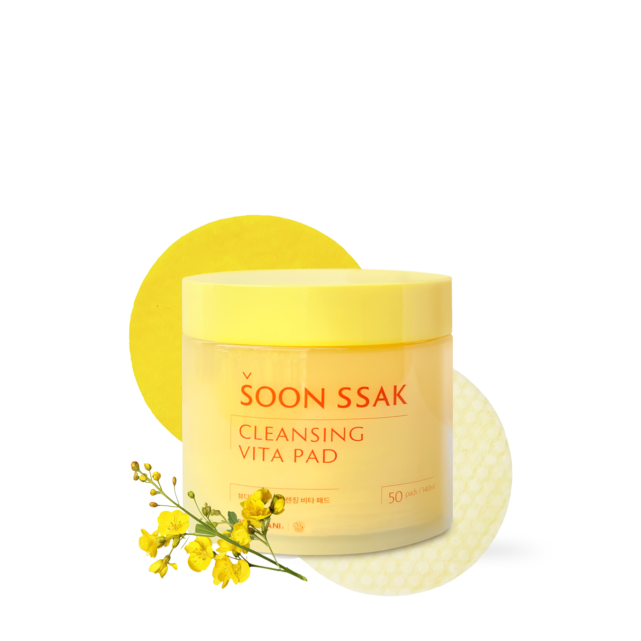 Beaudiani Soon Ssak Cleansing Vita Pads 50 sheets — jar open showing white embossed cotton pads stacked