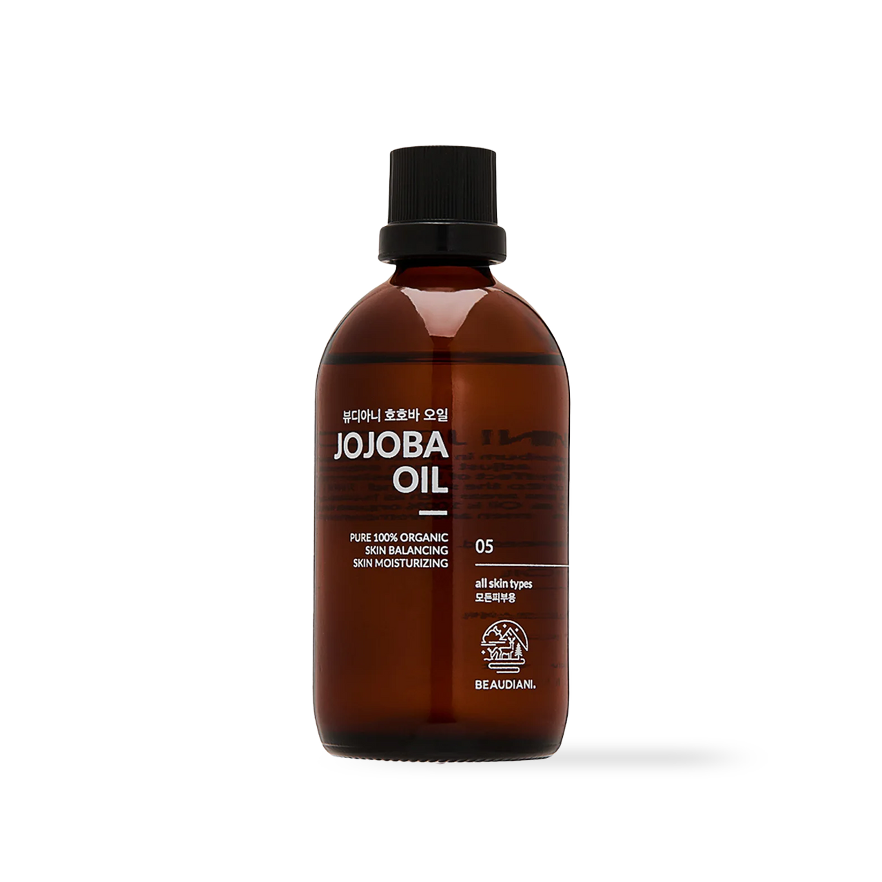 Beaudiani Jojoba Oil 100ml — amber glass dropper bottle on white background showing golden oil color