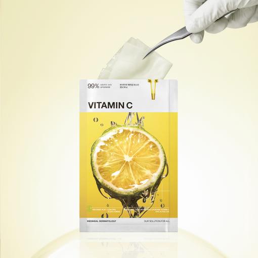 Mediheal Vita Essential Mask 10ea — yellow-toned box with single vitamin mask pouch on surface
