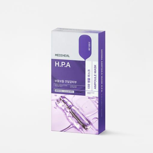 Mediheal The H.P.A Derma Ampoule Mask 10ea — box and embossed cotton linter sheet mask
