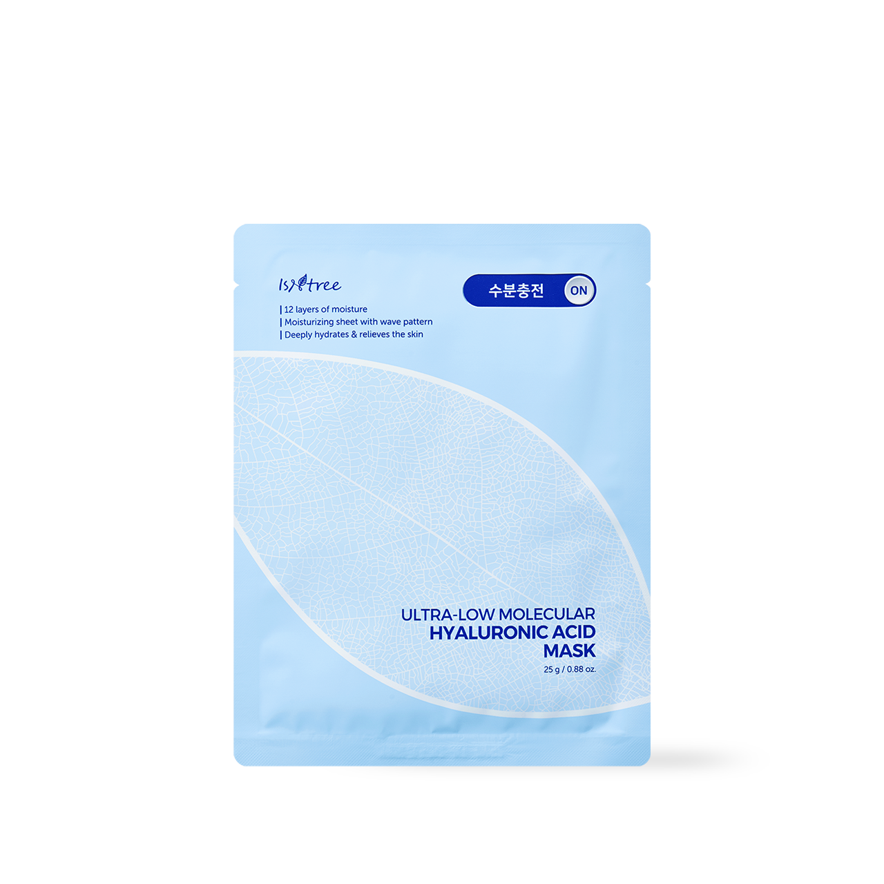 Isntree Ultra-Low Molecular Hyaluronic Acid Mask 10ea — box with individual pouch beside it