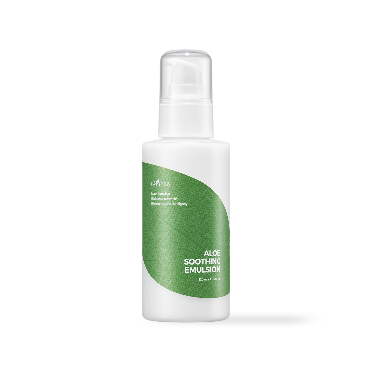 isntree Aloe Soothing Emulsion 120ml — green glass bottle with pump on white background