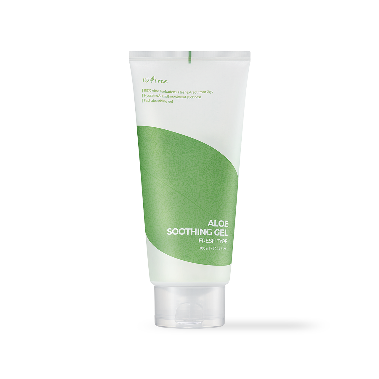 Isntree Aloe Soothing Gel Fresh Type 300ml — clear tub with green gel visible through packaging