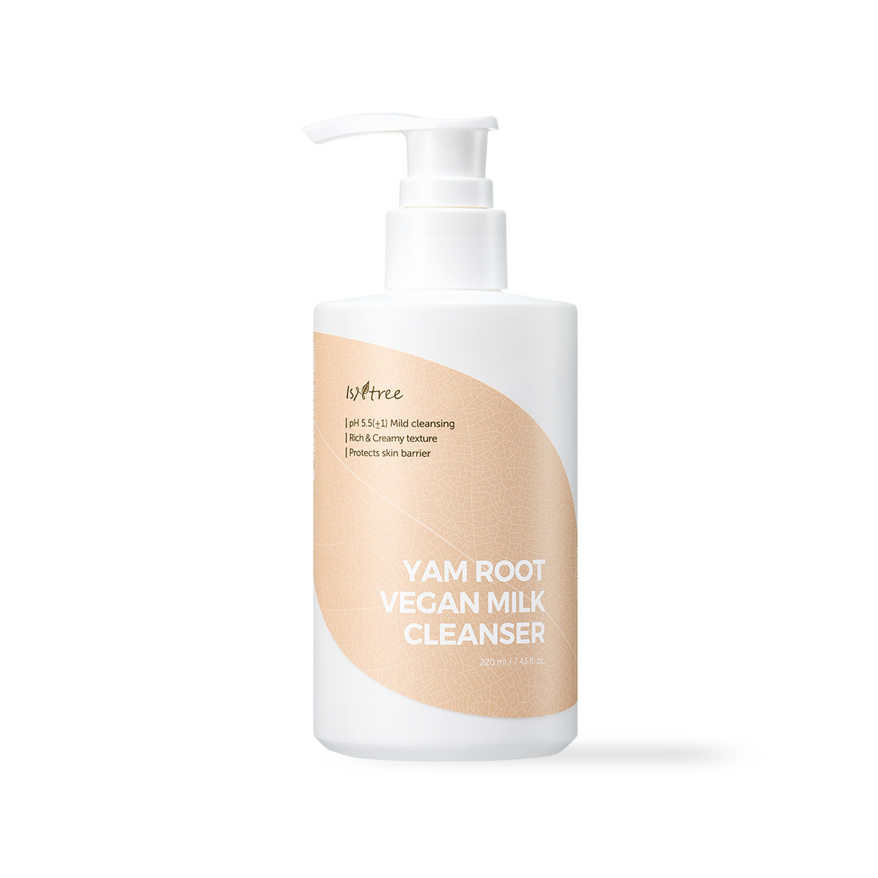 Isntree Yam Root Vegan Milk Cleanser 220ml — pump bottle with cream label on white surface
