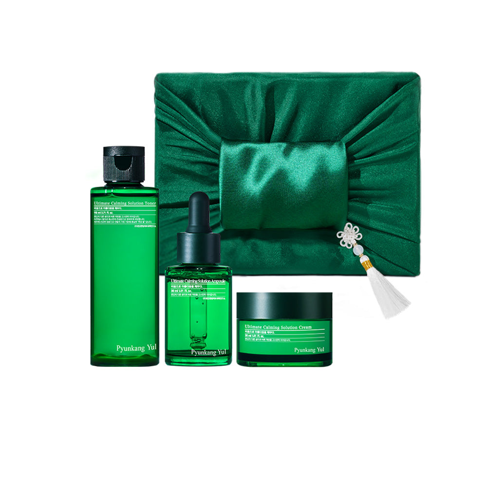 PyunkangYul Calming Line Gift Set — toner, ampoule and cream trio in bojagi-inspired box