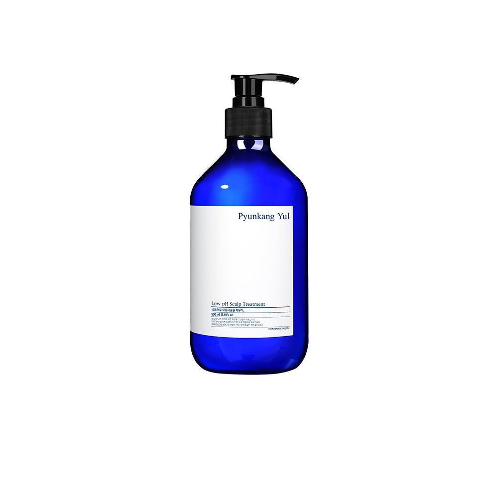 PyunkangYul Low pH Scalp Treatment 500ml — pump bottle beside shampoo on shelf