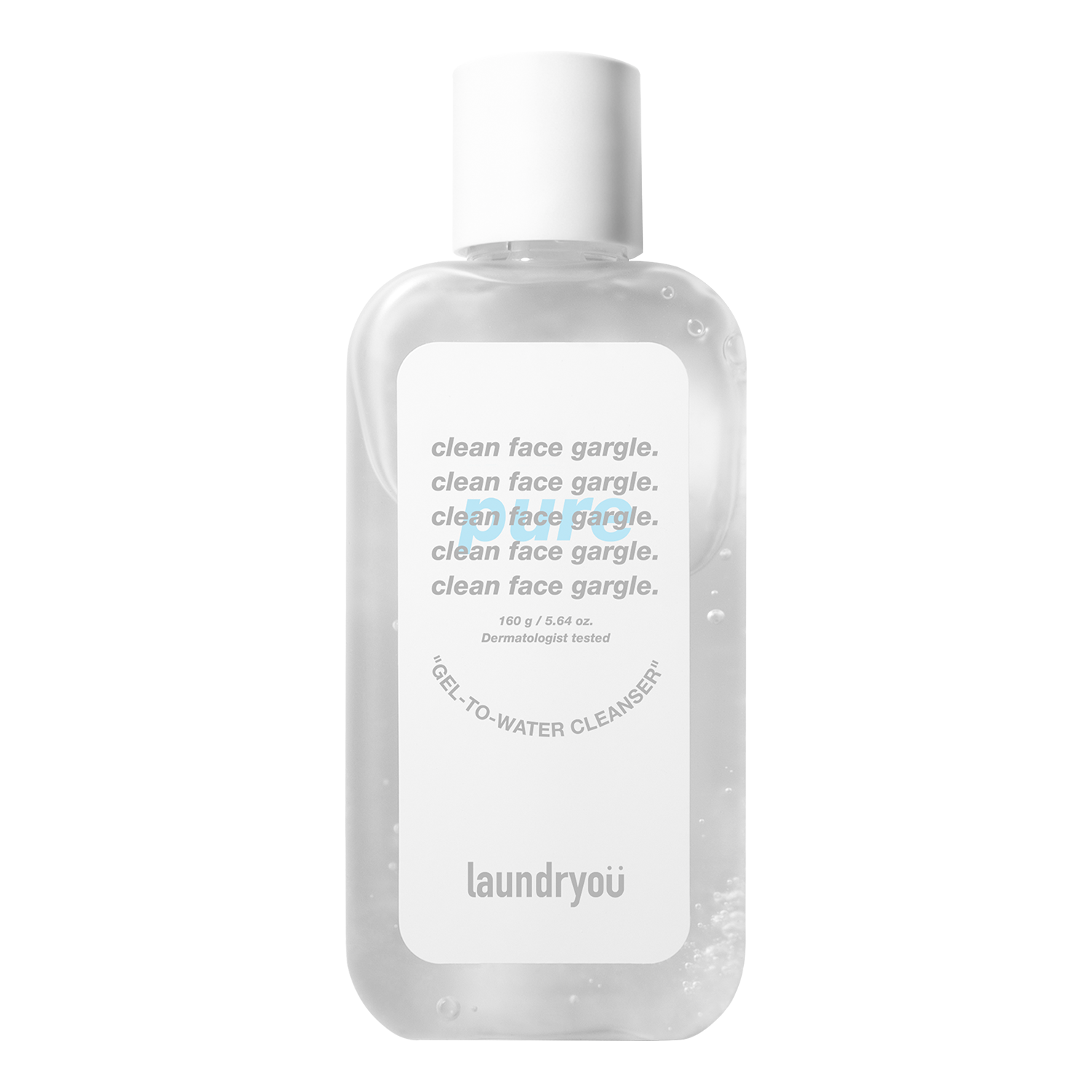 Laundryou Clean Face Gargle Gel-to-Foam Cleanser Pure 160g — clean white tube on flat surface