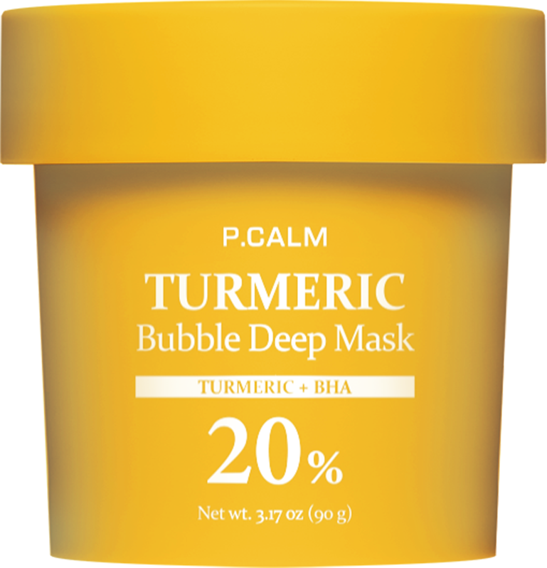 P.CALM Turmeric Bubble Deep Mask 90g — jar with yellow tinted cream product