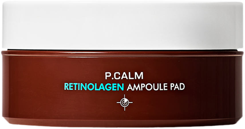 P.CALM Retinolagen Ampoule Pad 85g — jar with spoon on light background
