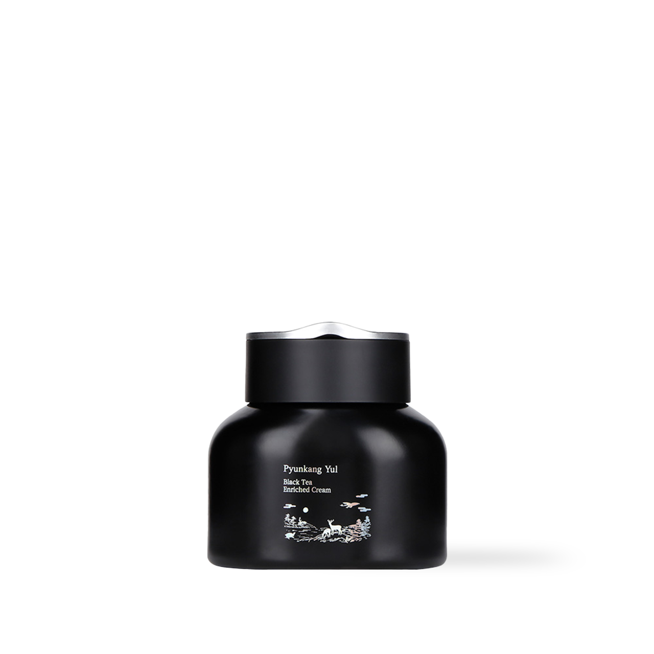 PyunkangYul Black Tea Enriched Cream 60ml — dark glass jar with gold rim on white surface