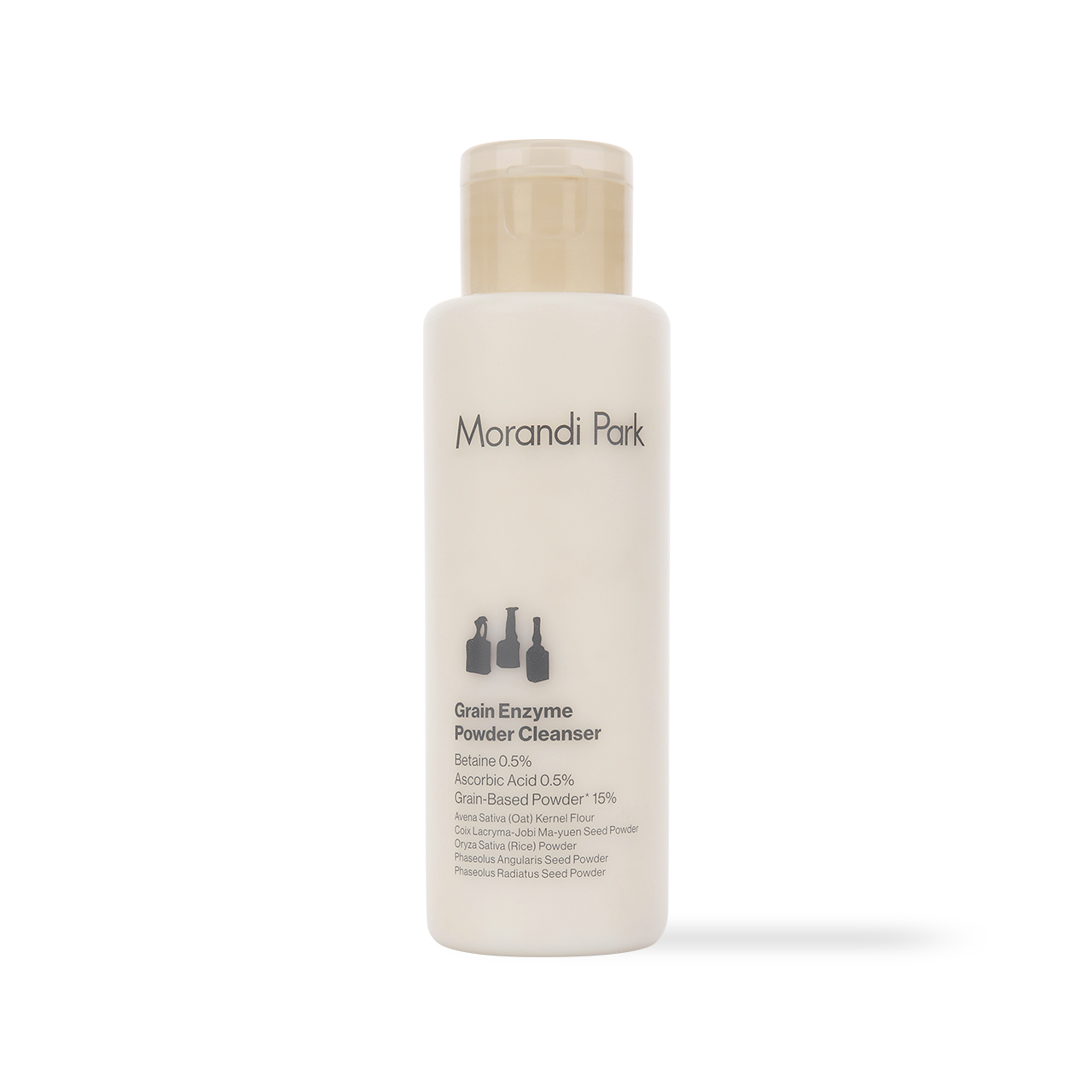 Morandi Park Grain Enzyme Powder Cleanser 60g — beige powder jar with lid removed