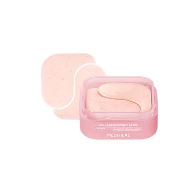 Mediheal Collagen Capsule Patch Retinol 60PC — pink jar with spatula and two half-moon gel patches