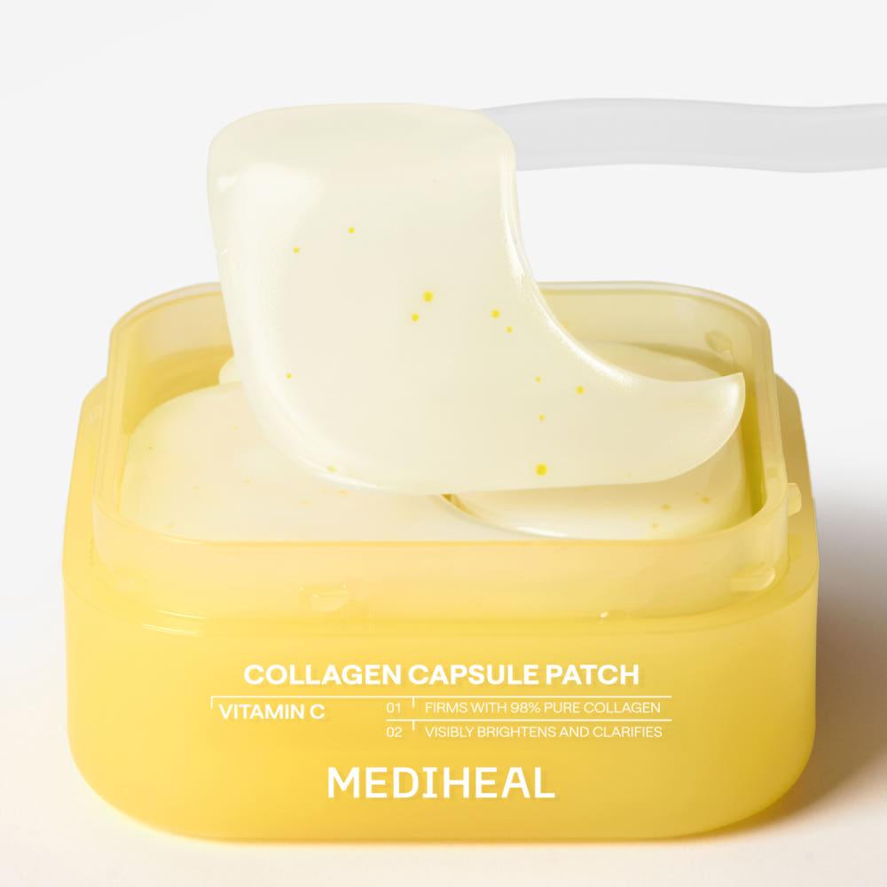 Mediheal Collagen Capsule Patch Vitamin C 60PC — yellow jar with gold lid and two gel patches displayed