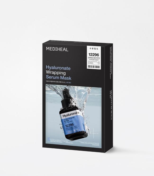Mediheal Hyaluronate Wrapping Serum Mask Hydrate Dewy 10ea — box showing microfiber mask sheet