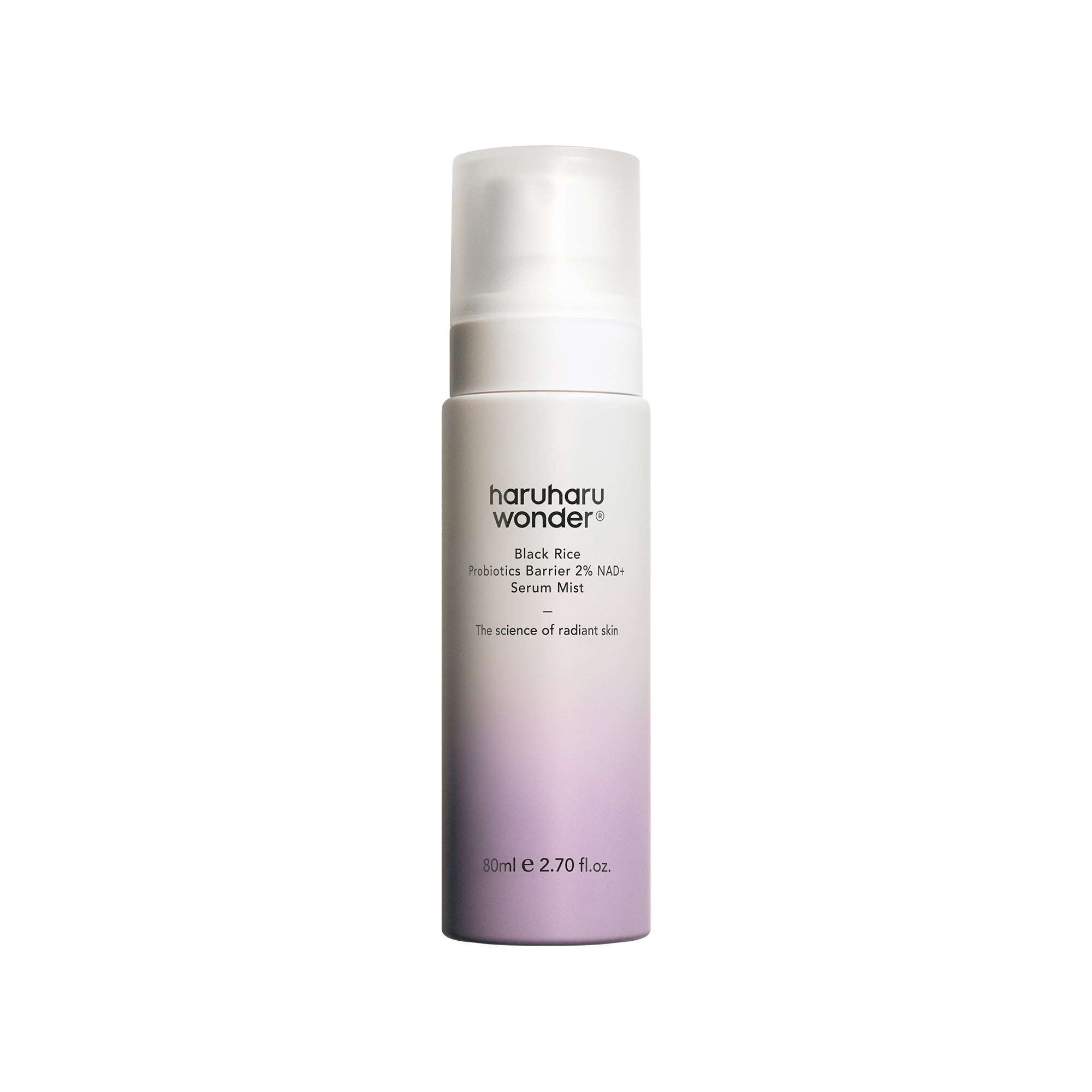 haruharuwonder Black Rice Probiotics Barrier NAD+ Serum Mist 80ml — mist spray bottle, front view