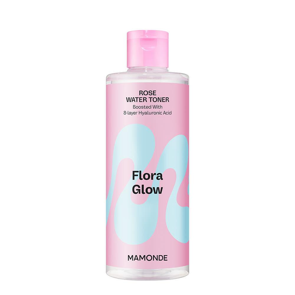 Mamonde Rose Water Toner 250ml — pink glass-effect bottle with rose petal details